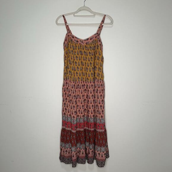 Knox Rose Midi Dress Woman’s Medium Multicolored Floral Boho Tiered Babydoll - Picture 1 of 8